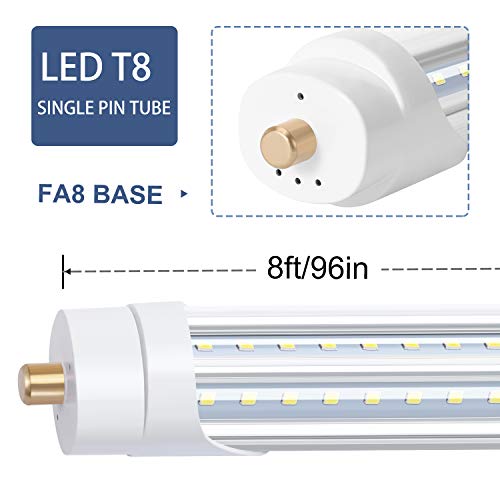 8FT LED Shop Light Bulbs, 8 Foot Led Tube for T8 T10 T12 Fluorescent Replacement, 90W 10000LM, 5000K, Single Pin FA8 V Shaped LED Bulb Light, Ballast Bypass, Dual-Ended Power(6Pack) - color: 5000k