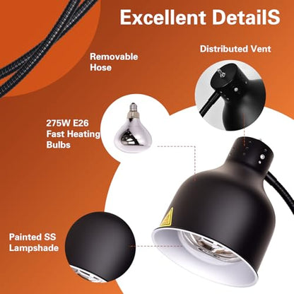 Commercial Head Food Heat Lamp, Portable Electric Food Warmer 3-Bulb 250W Electric Warming Lights for Food Service Restaurant Buffet Kitchen (Black) - color: Black