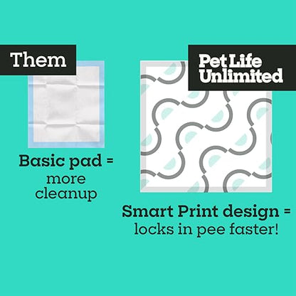 Pet Life Unlimited Smart Prints Large Puppy Pads for Dogs, Potty Training Pee Pads, 42 Count, 22" x 22", Leak-Proof, Super Absorbent, Quick-Dry, Patterned Pads with Odor Control, Made in USA - size: L 22" x 22" 42-Count