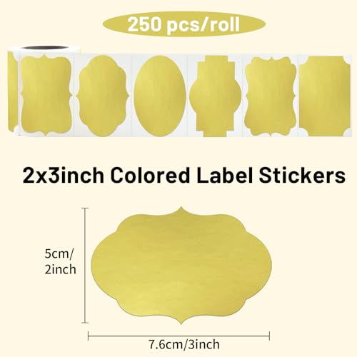 Gold Labels - 250 PCS 3" x 2" Fancy Shape Stickers for Storage Box or Food Jars - color: Gold, size: 2*3 inch