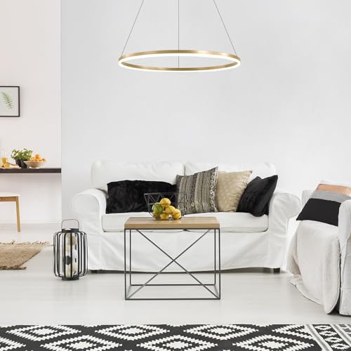 LightInTheBox Modern LED Gold Ring Chandelier, 23.6" Halo Pendant Light Fixture Circle Minimalist Dimmable Hanging Light Metal Acrylic for Living Room Dinning Room Bedroom (Gold) - color: Gold-Dimmbale, size: 60cm