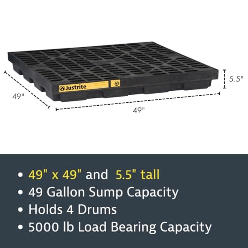 Justrite Low Profile 4 Drum Spill Containment Pallet Accumulation Center - color: Black, style: 4 Drum