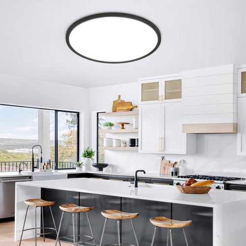 MOONSEA Dimmable Flush Mount Ceiling Light 16 Inch Kitchen Light Fixture - color: Black, size: 16 Inch