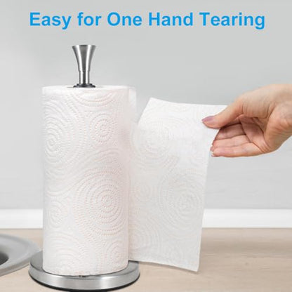Picowe Stainless Steel Paper Towel Holder, Designed for Easy One-Handed Operation, Sturdy Weighted with Suction Cups Paper Towel Dispenser Countertop, FIt for Standard Paper Towel Rolls