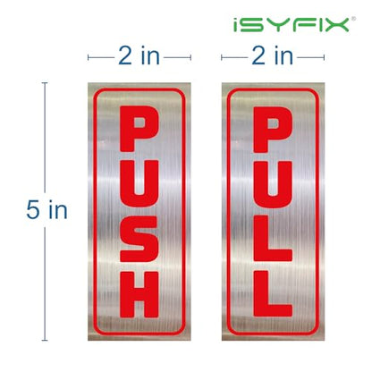 iSYFIX Push Pull Stickers Sign, 2x5 Inch, Red/Brushed Silver, 2 Pack - color: Red / Brushed Silver, size: Vertical 2x5