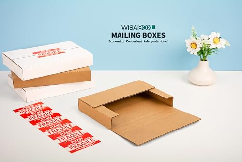 9x6x1.3 inch Shipping Boxes with Fragile Stickers, Brown, 25-Pack - color: Brown