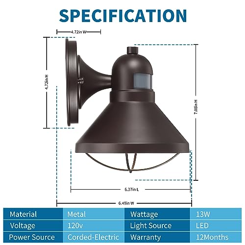 LONEDRUID 2 Pack Dusk to Dawn Motion Sensor Outdoor LED Wall Light Fixtures - color: Bronze