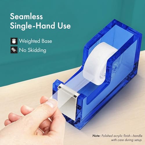 OfficeGoods Acrylic Tape Dispenser, Aesthetic and Compact Design, Blue - color: Blue