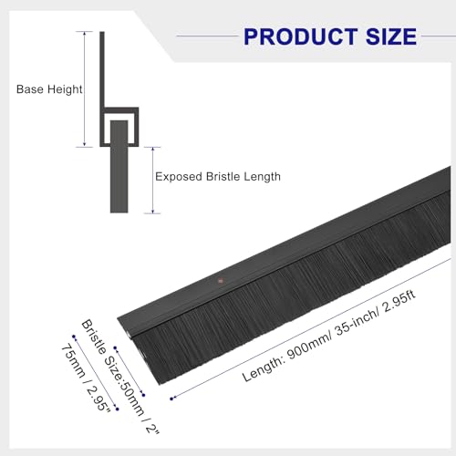 uxcell Door Brush Bottom Sweep H-Shape Aluminum Alloy Base with 2-inch PP Brush for Home, Industrial (35-inch L, Black) - color: Black, size: 35-inch x 2-inch