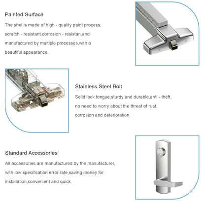 Extra Heavy Duty Stainless Steel Commercial Emergency Panic Exit Device, Door Push Bar Lock, UL CUL 3H Fire Rated and Ansi Grade 1 Certificate in SS Finish for Exit Door - color: X9 Rim SS