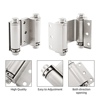 3" Double Action Spring Hinge, Self Closing Saloon Door Hinges, 2 Pack - color: Satin Nickel