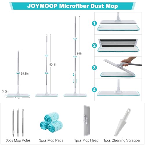 JOYMOOP 18 Inch Grey-White Microfiber Dust Mop for Hardwood Floors, Heavy Duty Industrial Wet Dry Mop with Telescopic Handle, Includes 3 Mop Pads - color: A