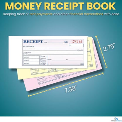 1InTheOffice Money and Rent Receipt, 2-3/4 x 7-3/16 Inches, 3-Parts, Carbonless, White/Canary, 50 Sets per Book (2 Pack)
