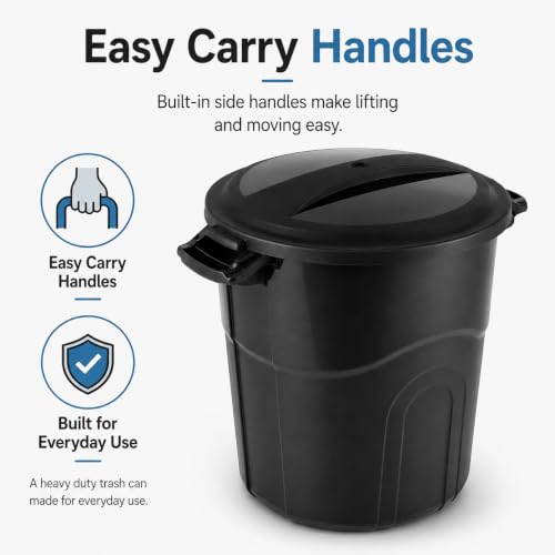 20 Gallon Heavy Duty Trash Can with Click-Lock Lid, Black Plastic Bin