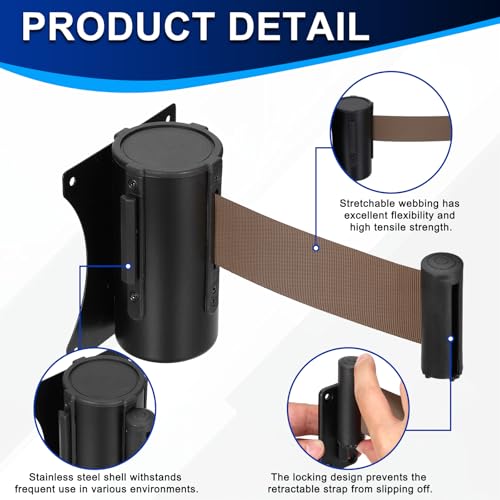 PATIKIL Fixed Wall Mount Retractable Belt Barrier 10 Feet, Brown 1 Pcs - color: Brown, size: 10 Feet