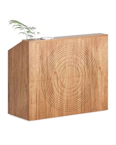 LITTLE TREE 47-Inch Reception Desk with Counter, Oak Front Desk Reception Room Table, Retail Counter for Checkout, Modern Welcome Desk for Lobby, Office, Beauty Salon - color: Brown