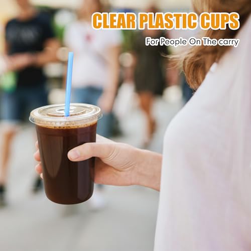 Ziliny 50 Pack 16 oz Plastic Cups with Lids Straws Iced Coffee, Blue - color: Blue, size: 16 oz