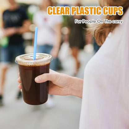 Ziliny 50 Pack 16 oz Plastic Cups with Lids Straws Iced Coffee, Blue - color: Blue, size: 16 oz