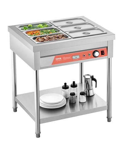 VEVOR 6-Pan Commercial Food Warmer, 6 x 1/3 Pans Electric Steam Table, 1500W Professional Buffet Catering Food Warmer with Undershelf, Stainless Steel Server for Restaurant Party Hotel - size: 6-Pan