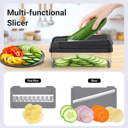 12-in-1 Vegetable Chopper with 7 Blades, Food Veggie Cutter, Mandoline Gray - color: Gray, size: 7 Blades