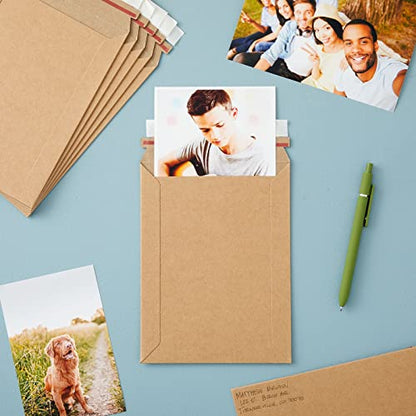 100 Pack Rigid Mailers 6x8 - Sturdy 450 GSM Self-Adhesive Kraft Paper Cardboard Envelopes for Mailing Photo, Documents, Gift Cards, CDs, Art Prints