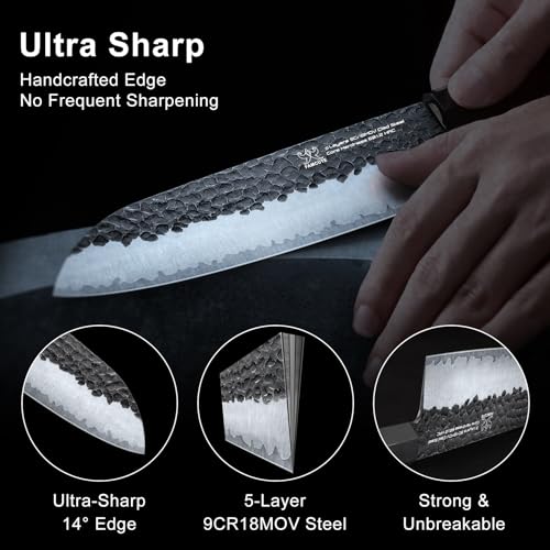 FAMCÜTE 7" Santoku Knife, Hand Forged Sharp Chopping Knife for Easy Cutting - size: 7"