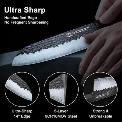 FAMCÜTE 7" Santoku Knife, Hand Forged Sharp Chopping Knife for Easy Cutting - size: 7"