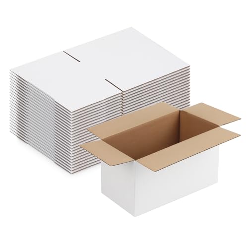 Shipping Boxes 11x6x6 Set of 25, White Corrugated Cardboard Box for Mailing Business Packaging - size: 11x6x6 Inches