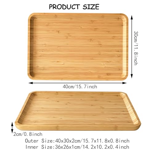 DILLMAN Bamboo Serving Tray Wooden Rectangle Dinner Food Bed Lab Tray Large - size: 15.7" x 12.8" x 0.8"