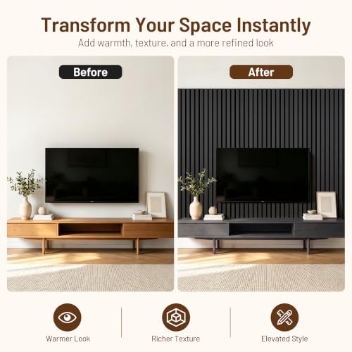 Amsleekey 4-Pack 47.2″x23.6″ Acoustic Wood Slat Wall Panels, 8 Hooks, Black - color: Black, size: 47.2 x 23.6 in - 4 pcs