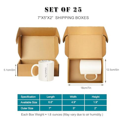 Shipping Boxes 7x5x2 inches Set of 25, Small Mailing Boxes Brown Cardboard Corrugated Mailer Boxes for Mailing Small Business Gifts Wrapping - size: 7 x 5 x 2 in