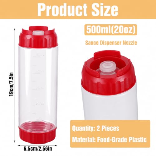 Grevosea 2 Pcs 20 oz Inverted Squeeze Bottles, Valve Condiment Dispenser - color: Red, size: 20 Oz
