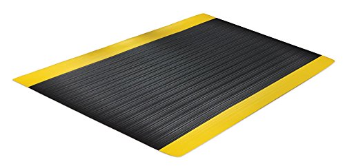 Portico Systems 18020306 Comfort Step 3/8" Anti-Fatigue Mat with Ribbed Emboss, Black with Yellow Border, 2" x 3" - size: 2"L x 2"W x 0.4"Th