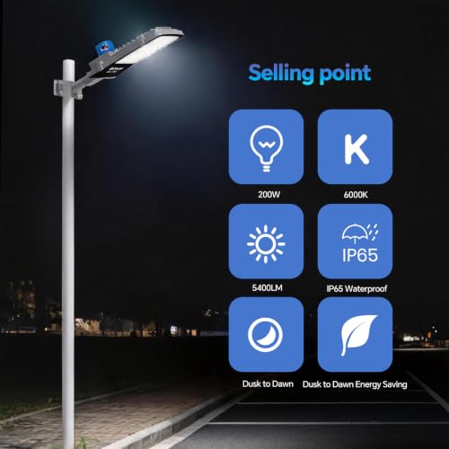 Gebosun 200W LED Street Light Outdoor, Dusk to Dawn with Photocell Sensor, 9600LM 6000K, IP65 Waterproof AC Powered Yard Light, Wall & Pole Mount Security Light for Garage Yard Warehouse