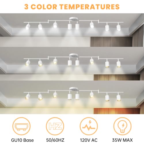 LED 8 Light Track Lighting Kit, 57.6" White 8 Way Ceiling Spotlights Fixture, 3 CCT Adjustable, with Flexibly Rotatable Light Heads for Kitchen, Living Room, Bedroom, Includes 8 x GU10 Bulb - color: White, size: 8