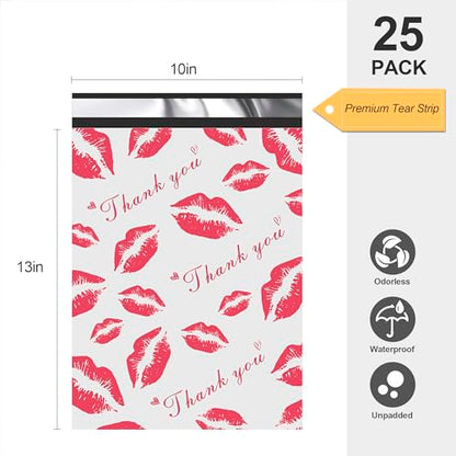 JinRuiKJ Thank You Poly Mailer 10x13 25 Pack, Red Lips Design - color: Red Lip, size: 10x13'' - 25 Pack