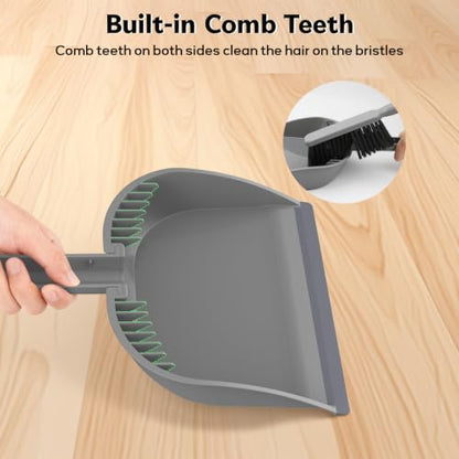 SetSail Small Dustpan and Brush Set with Comb Teeth Clean Pet Hair, Gray - color: Gray