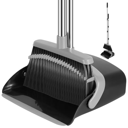 NACENA Broom and Dustpan Set with 52-in Long Adjustable Handle, Black Grey - color: Black-grey, size: 1 Pack