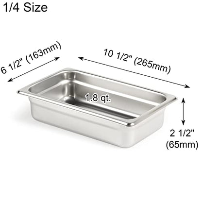 CURTA 6 Pack Anti-Jam Hotel Pans, 1/4 Size 2 1/2 Inch Deep, NSF Commercial 18/8 Stainless Steel Chafing Steam Table Pan, Catering Storage Metal Food Pan - color: 1/4 Size, size: 2-1/2" Deep