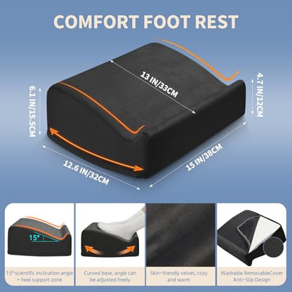 Foot Rest Under Desk with Rocking Base | Black Velvet - color: Black, size: 12.6" L x 15" W x 6.1"