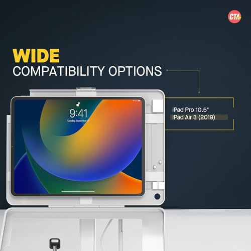Dual Locking Stand – CTA Security Kiosk with Locking Case, Cable, Stylus, Tether, and 360-Degree Rotating Base for iPad Pro 10.5”, iPad Air 3, and Headphone Jack. (PAD-ASKTW) - White - color: White, size: iPad Air 3 Gen/ iPad Pro 10.5", style: Dual Securi