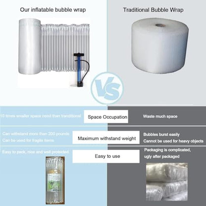Bubble Cushioning Wrap Roll, 12 inch x144 Feet, Inflatable Air Pillow Column Wrap for heavy duty Packing and Moving, Large Bubble Wine Bottle Protector Breakable Shipping Supplies with Free Pump - size: 12inch * 144ft