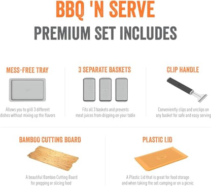 Yukon Glory BBQ N Serve Premium Set, 3 Grill Baskets and Tray