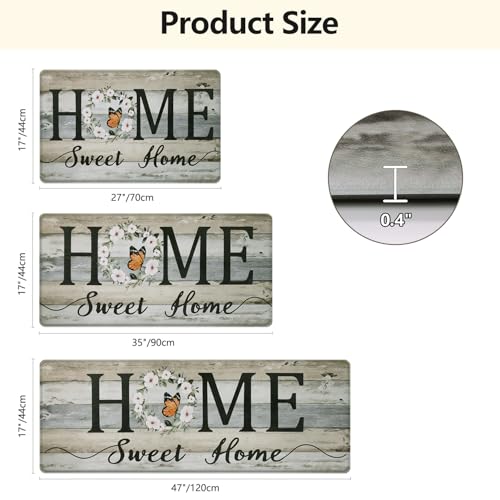 Yamaziot Anti Fatigue Kitchen Rug Set of 3, Non-Slip Cushioned Floor Mats - color: Charcoal Gray/Multi, size: 17.3"x27"+17.3"x35"+17.3"x 47"