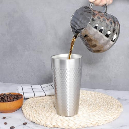 Beasea Stainless Steel Cups 19 oz, 6 Pack Large 18.6oz 550ml Stainless Steel Drinking Cups Water Tumbler Stackable Double Wall Insulated Individual Metal Pint Glasses Tin for Home Party Camping - color: Honeycomb, style: 18.6oz 6pcs