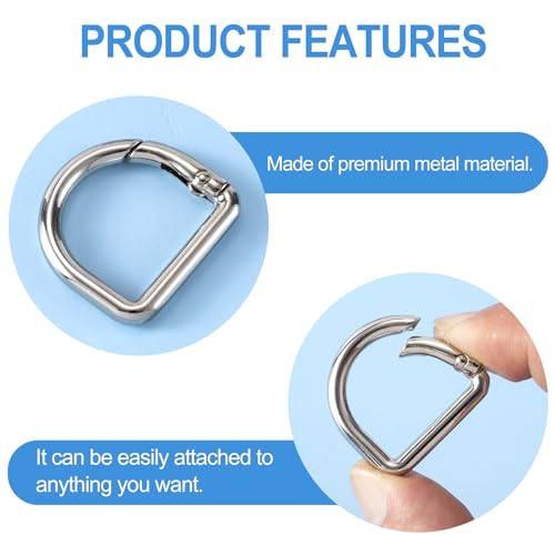 HINZIC D Ring Spring Key Hooks Keyring Clip Buckles Clasp Clamps for Belt Backpacks Handbag Purse Strap - color: 9pcs Silver