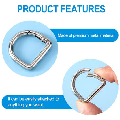 HINZIC D Ring Spring Key Hooks Keyring Clip Buckles Clasp Clamps for Belt Backpacks Handbag Purse Strap - color: 9pcs Silver