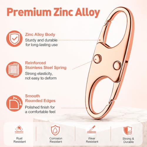 AgePlace 6 Pack Zipper Clips Anti Theft, Double Opening Zipper Lock for Backpacks & Luggage, Zinc Alloy Zipper Pull Replacement, Small Carabiner Clip for Purses, Crossbody Bags & Travel Essentials - color: Rose Gold