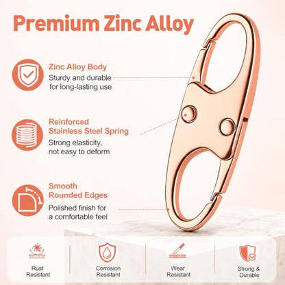 AgePlace 6 Pack Zipper Clips Anti Theft, Double Opening Zipper Lock for Backpacks & Luggage, Zinc Alloy Zipper Pull Replacement, Small Carabiner Clip for Purses, Crossbody Bags & Travel Essentials - color: Rose Gold