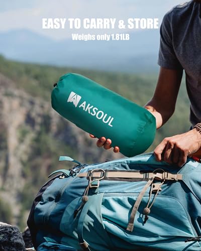 AKSOUL Camping Sleeping Pad with Pillow: Extra Thick 3.9 inch Ultralight Self Inflating Air Mat, Compact Lightweight Insulated Inflatable Sleep Mattress for Backpacking, Camp, Hiking, Tent - color: Classic Peacock Blue
